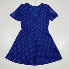 Zara Dress Medium Blue Short Sleeve V-Neck Polka Dot Print Casual