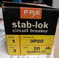 Fpe (Federal Pacific Electric/American) 3P20-20amp circuit breaker 3 pole *NIB*