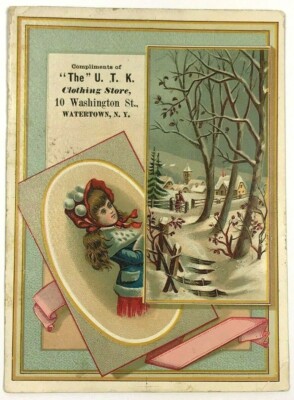 The U. T. K. Clothing Store Watertown New York Holiday Girl Victorian Trade Card