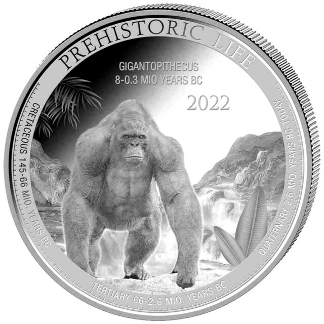 Kongo 20 Francs 2022 Gigantopithecus (7.) 1 oz 999 Silber Silbermünzen ST