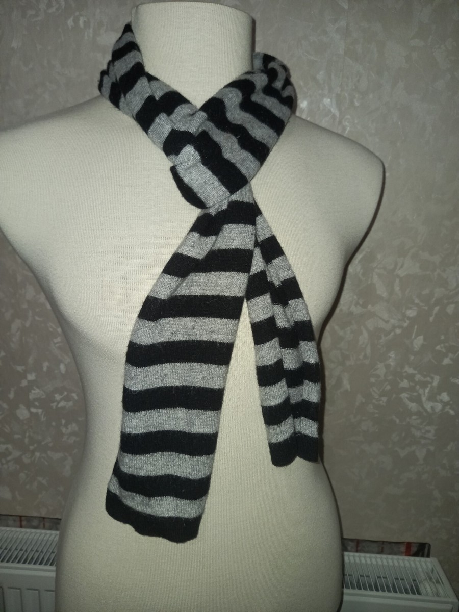 CASSANI NARROW LONG BLACK-GRAY STRIPED SCARF WOOL BLEND 190X13 cm Boy? Man?