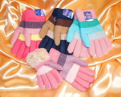 Mollig warme Handschuhe gefttert Teddy Fell fr Kinder und Damen bunt  gestreift | eBay.de