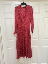 Scotch & Soda Long Pleated Red Black Maxi Shirt Dress Career Wedding Guest SZ M