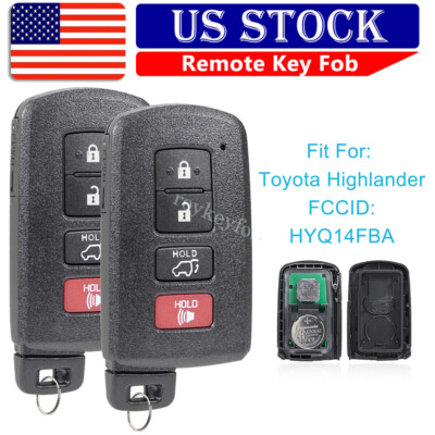 2 Replacement For 2014 - 2020 Toyota Highlander Smart Remote Key Fob HYQ14FBA