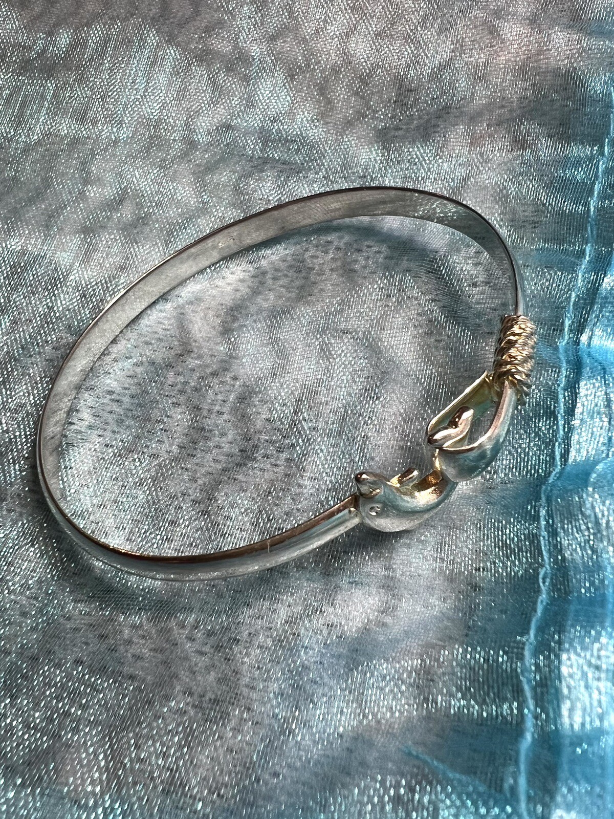 925 solid Sterling silver Dolphin Design Bangle 6… - image 5