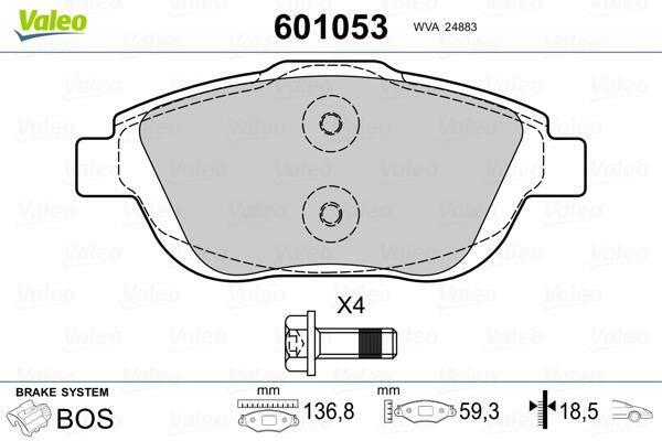 Plaquettes frein avant Valeo 601053 antibruit et sans poussière pour Citroën C4 et DS3