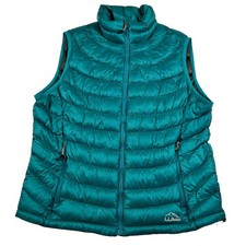 LL Bean Green Quilted Goose Down Downtek Full Zip Puffer Vest Women's Medium