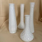Vintage Hoosier Milk Glass Bud Vases Quilted Diamond Pattern MCM - 4 vases