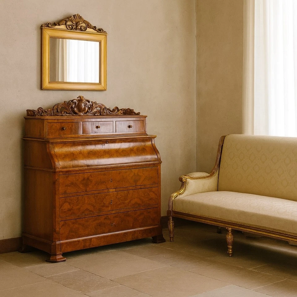 Antica Ribalta Biedermeier Mogano con Cassetti Austria XIX Secolo Originale - Immagine 2 di 4