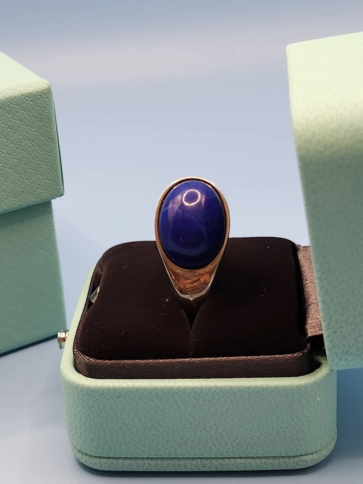 Anillo Cabujón Lapislázuli Abovedado Tiffany & Co Plata Talla 6 Muy Raro Con Caja Foto 4 de 4