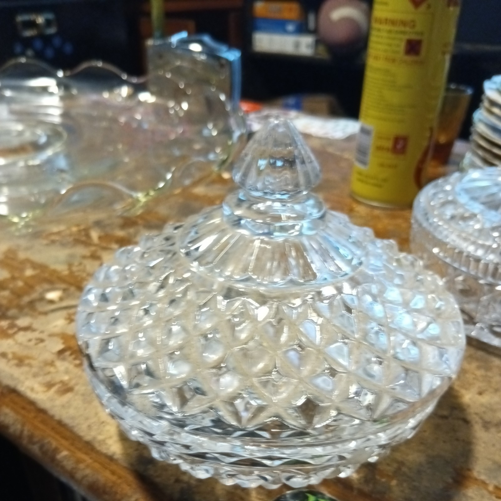 Crystal or Clear Glass Candy Dish Round with Lid C1