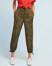 Anthropologie Silky-textured Pants Featuring A Floral Jacquard Print Size S