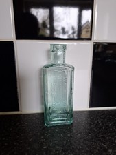 Waddicors Celebrated Varnish Aqua Glass Bottle, Bolton c1900s Victorian