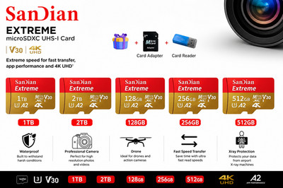 Micro SD memory card 128GB 256GB 512GB 1TB  2TB A2 V30 4K DE