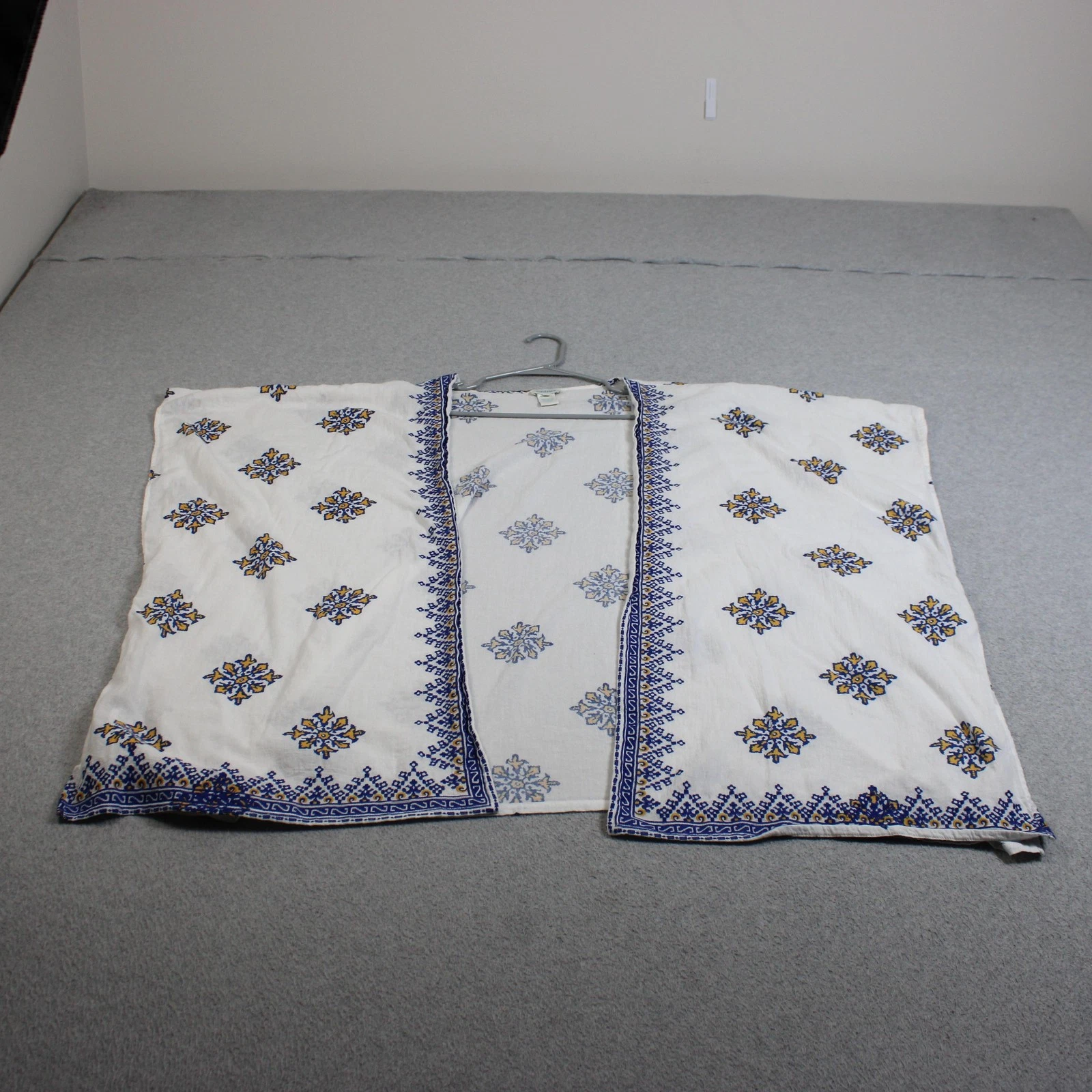 Sundance Poncho Cardigan Women O/S White Cotton Kimono Floral Boho Lagenlook
