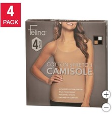 Felina, Women's Cotton Adjustable Camisole, Assorted 4-pack Choose Size