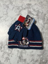 Captian America Beanie/gloves Set Marvel Avengers Knit Winter Blue Red WT Kids