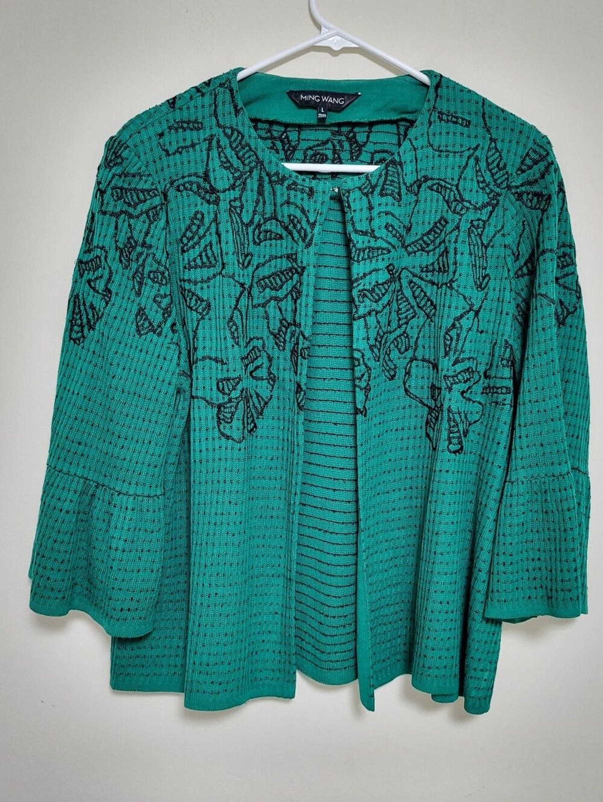 Ming Wang Knit Jacket Green Black Size L Quiet Luxury Professional Office