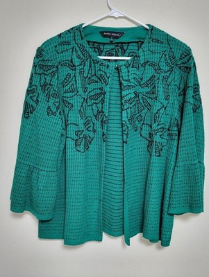 Ming Wang Knit Jacket Green Black Size L Quiet Luxury Professional Office