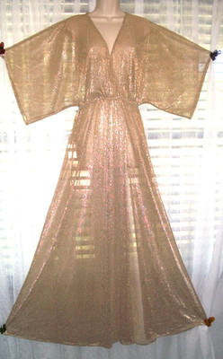 LULUS SZ L LONG SHIMMERY GOLD SEMI SHEER MAXI GLAMOUR EVENT CLUB DRESS~HIGH SLIT