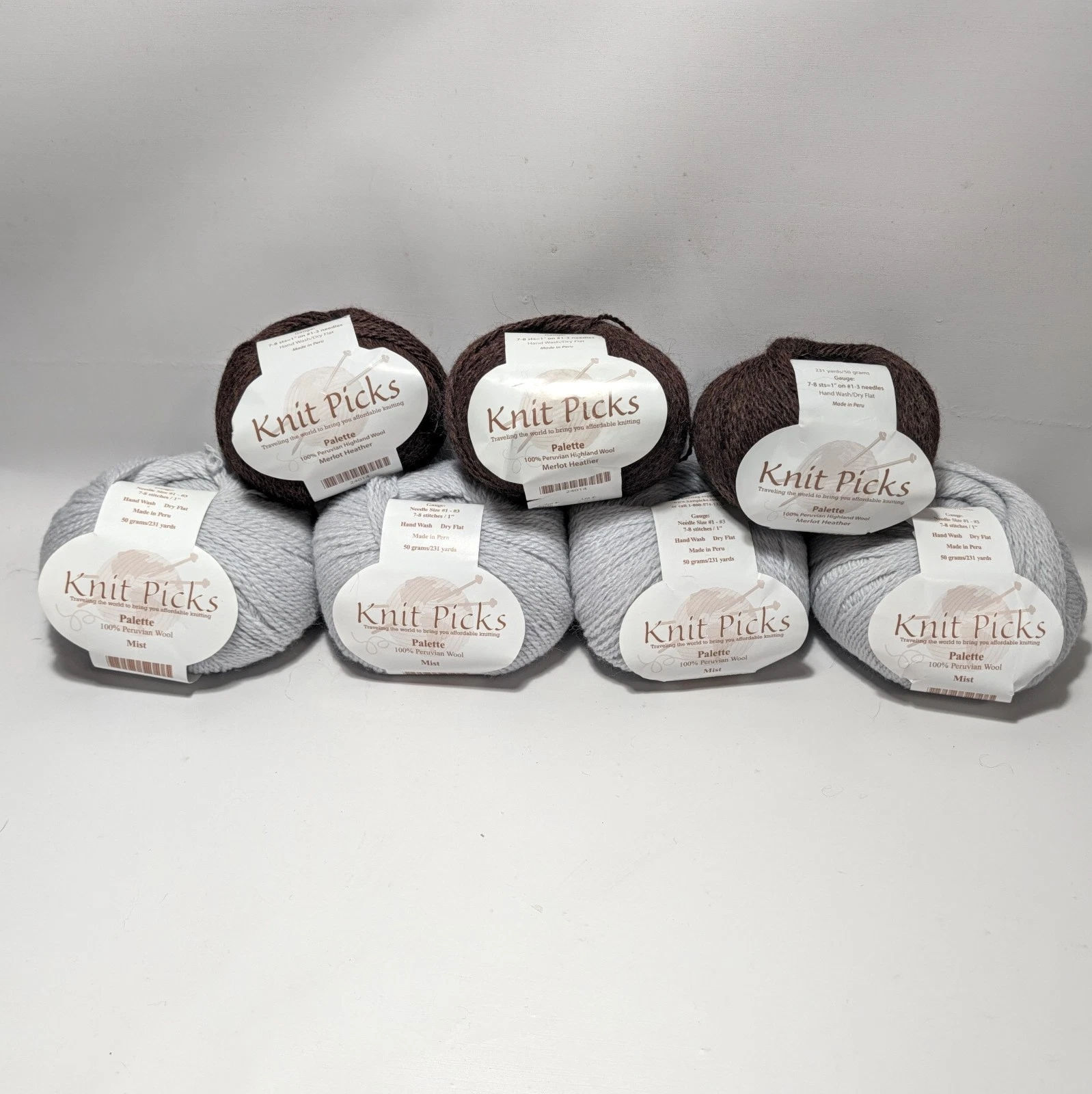 Knit Picks Palette Yarn Lot 7 Balls 100% Wool Mist Grey Merlot Heather 1617 Yds image 1