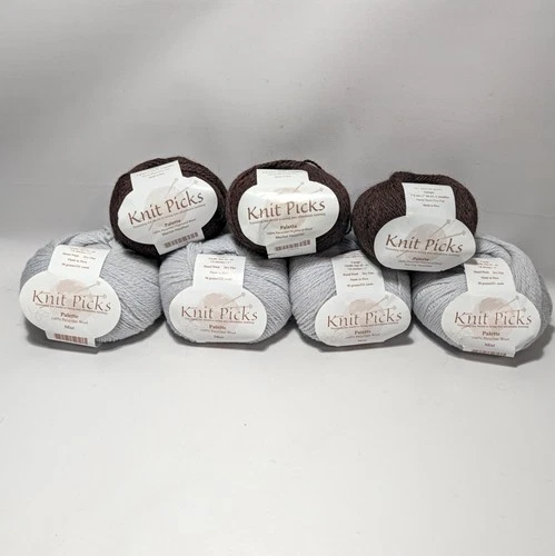 Knit Picks Palette Yarn Lot 7 Balls 100% Wool Mist Grey Merlot Heather 1617 Yds - product listing photo