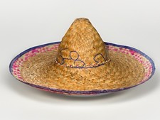 Authentic Vintage From Mexico Celebration Straw Hat Sombrero Colorful 19  X 7  