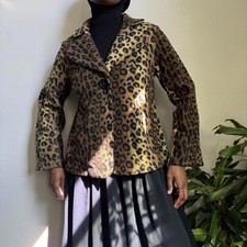 Vintage l opard print one button blazer jacket