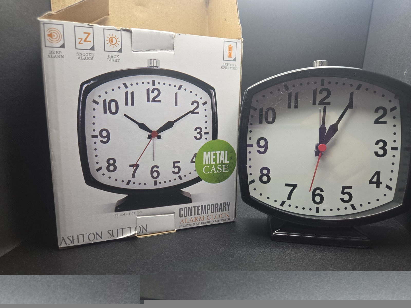 Ashton Sutton Metal Case Contemporary 5 Inch Alarm Clock