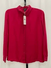 NWT! Eileen Fisher $278 M 'Azalea' Bright Pink 100% Silk Shrt Machine Wash
