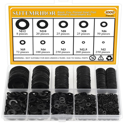 #ad Sutemribor 1000 Pieces 9 Sizes Black Zinc Plated Steel Flat Washers for Screw... $113.83