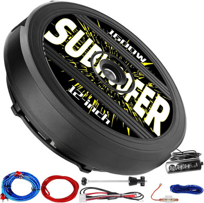 12'' Active Spare Tire Subwoofer - 1600W Peak / 200W RMS, Plug & Play Car Subwoof