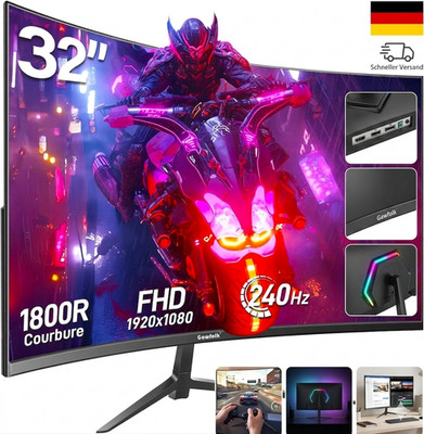 Gawfolk Gaming Monitor 32 Zoll 240Hz, Curved PC Bildschirm Full HD 1080P, Rahmen