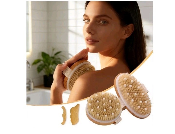 Dry brushing body brush, vegan, non slip, wood, brand new in box 