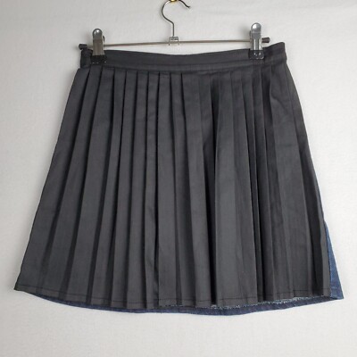 Topshop Moto A-Line Mini Skirt Women's Black Pleated Blue Denim Classic  Preppy
