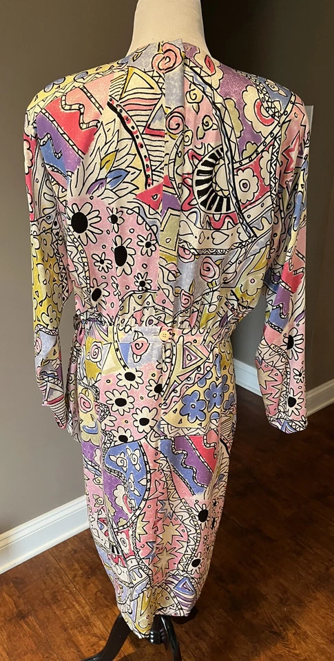 Vestido de seda vintage Louis Feraud años 90 arte pop estampado flores y corazones talla 14 usado en excelente estado Foto 4 de 4