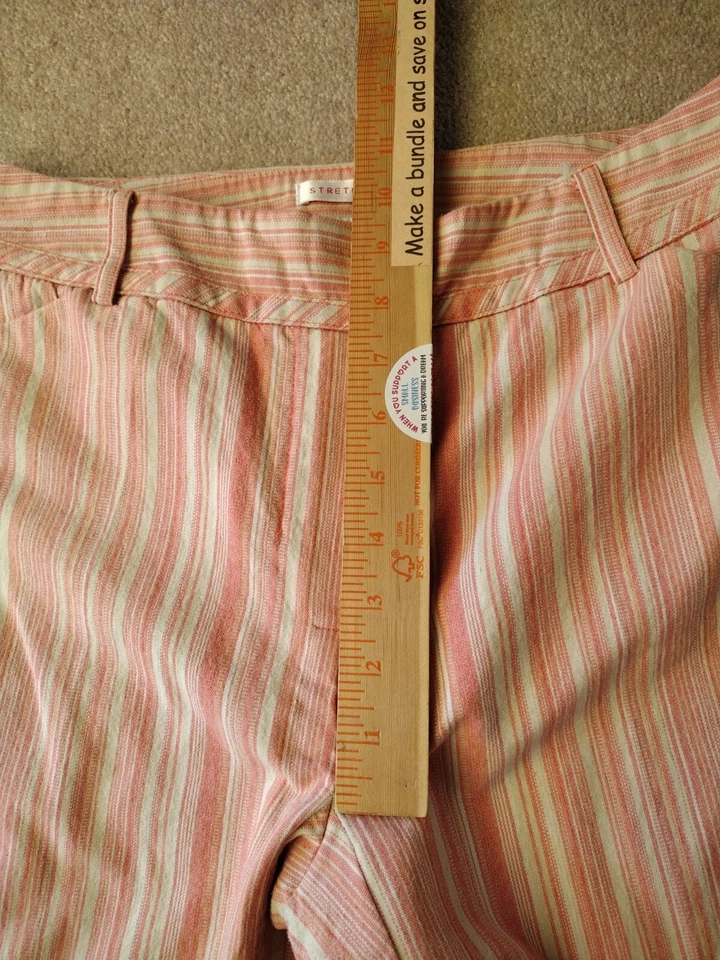 Pantalones Nine & Co Mujer Talla 10 Naranja Beige Rayas Fin de Semana Bolsillos Recortados Foto 4 de 4