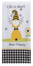 Set of 2 LIFE IS SHORT, BEE HAPPY Gnome Terry Kitchen Towels by Kay Dee Designs