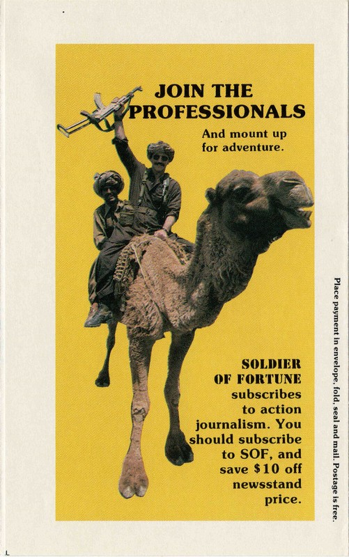 Soldier of Fortune magazine subscription envelope/bookmark, pristine!