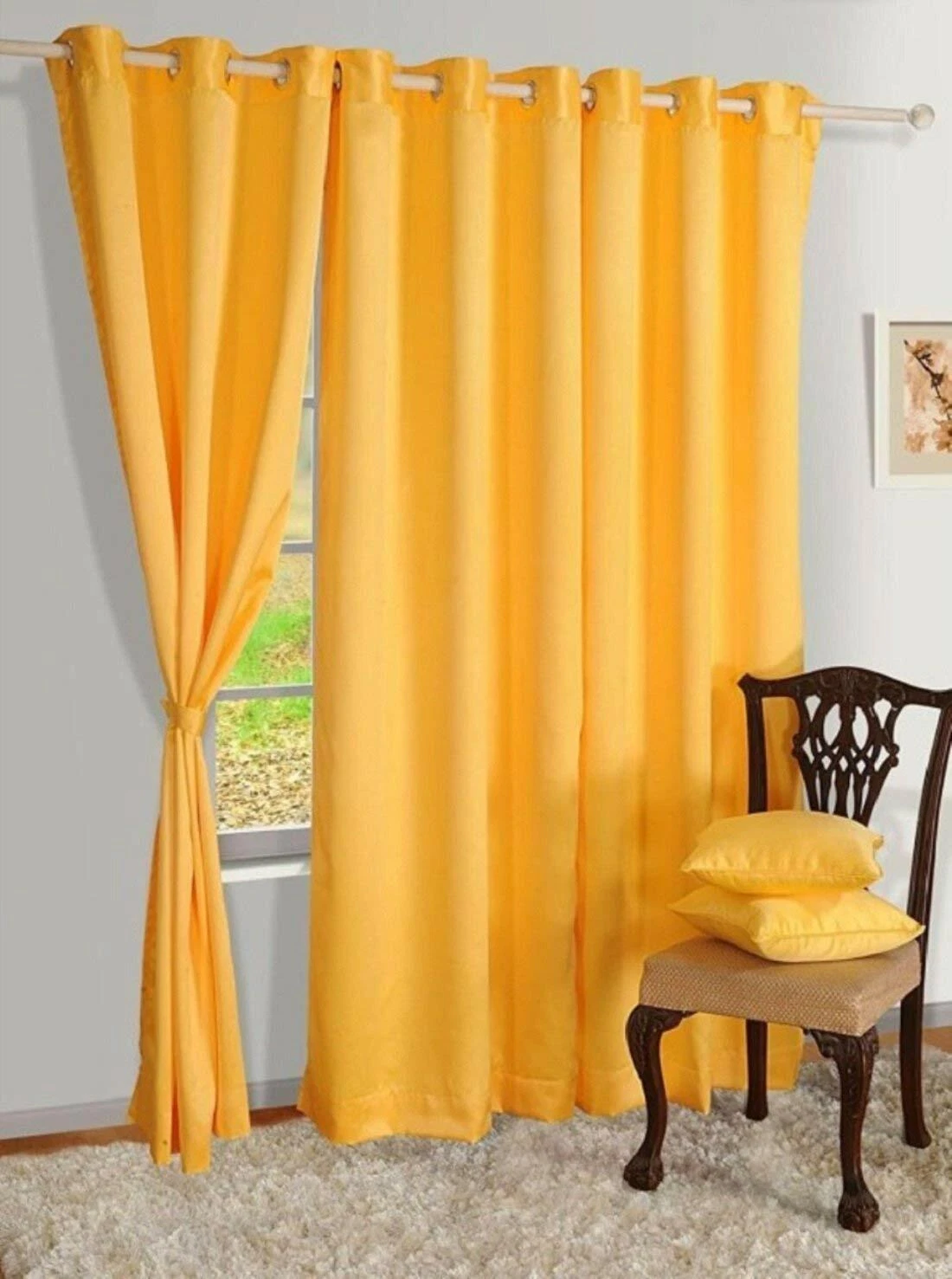 New Polyester 2 Piece Door Curtain Set - Yellow, 4 x 7 ft.