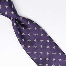 John G Hardy Mens Silk Necktie Purple White Green Diamond Geometric Weave Woven