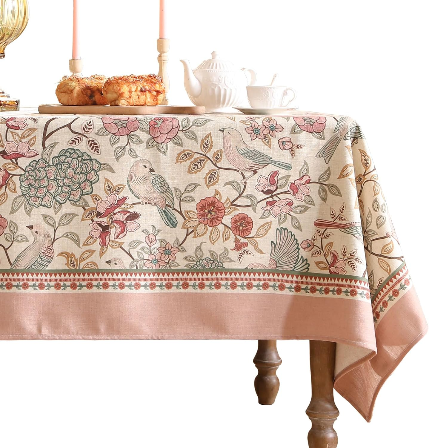 Linen Floral Tablecloth,Decorative Thick French Table Cloth Rectangle Square for