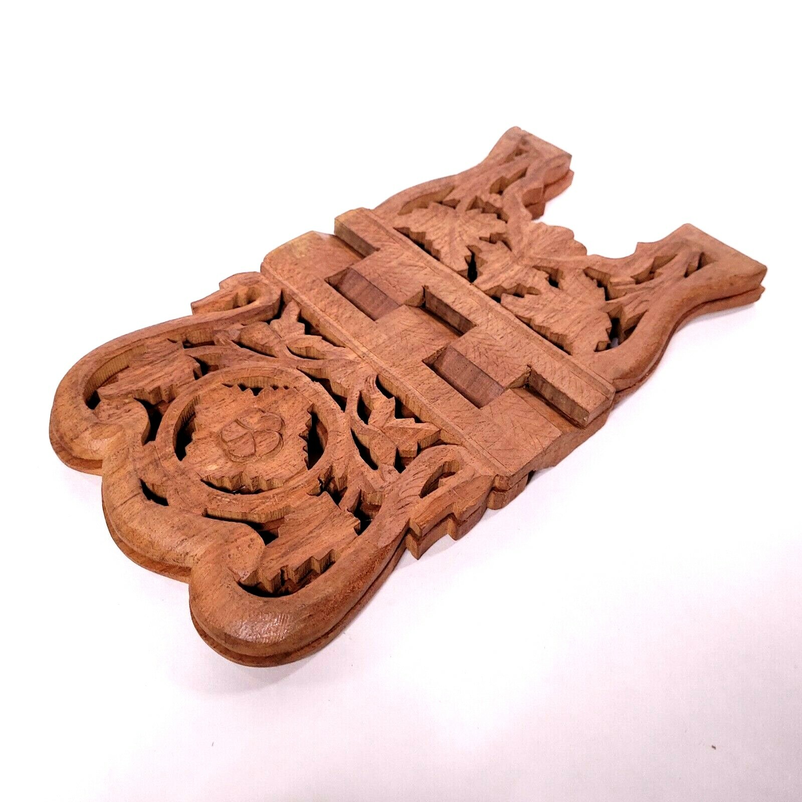 Sheesham Folding Wooden Book Stand Cookbook Bible Holder Hand Carved Wood 