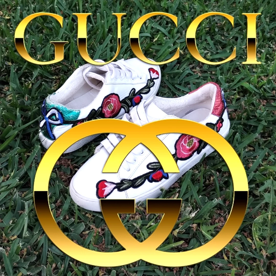 Baskets Gucci en cuir blanc brodé de fleurs As   Occasion (taille 6,5)