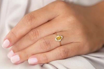 Viktorianischer Goldring 14K 585er 12 Diamanten 0,08ct Brillanten 0,50ct Citrin - Bild 1 von 4