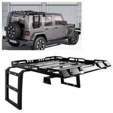 For Jeep Wrangler JK 07-18 Roof Rack Luggage Carrier Cargo 2 Side Ladders 330LB