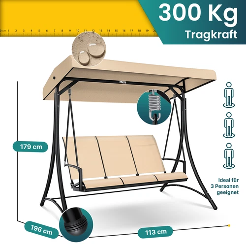 KESSER® Hollywoodschaukel Gartenschaukel mit Sonnendach 3er Schaukelbank 300kg - Bild 29 von 41