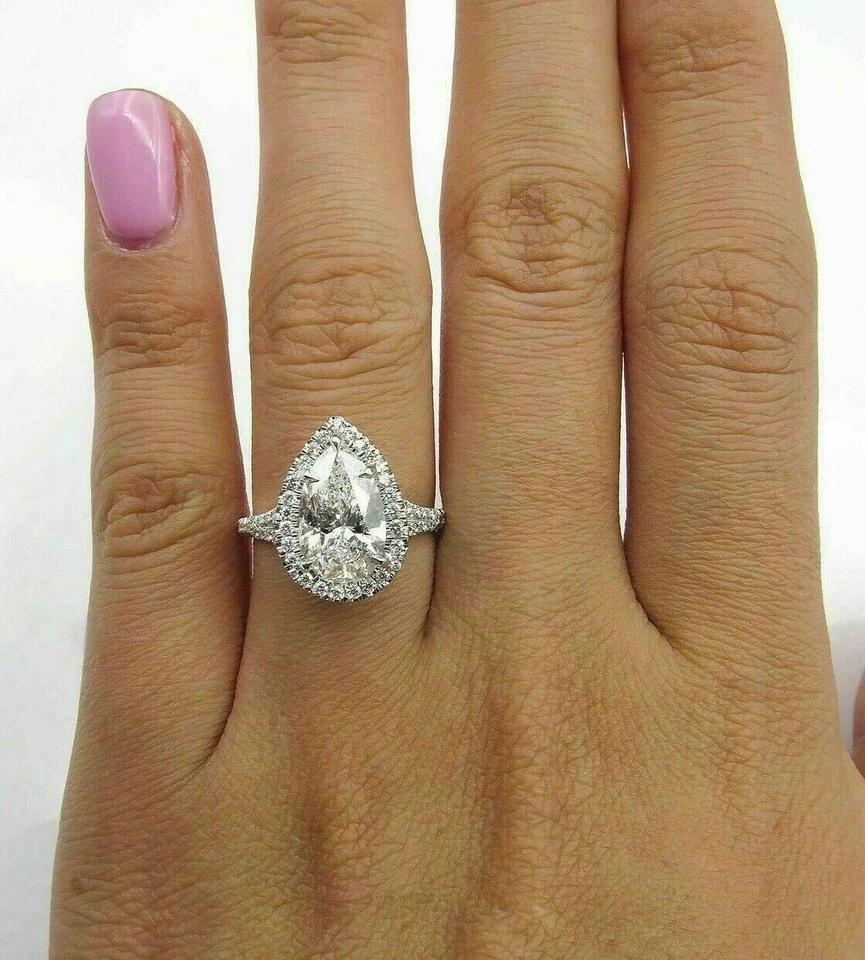 Nice Looking Off White Pear-Cut Stone Halo Style Women's Engagement Ring - Image 3 of 4