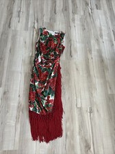 DOLCE & GABBANA Red Green Geranium Floral Print Tassel Fringe sz 42
