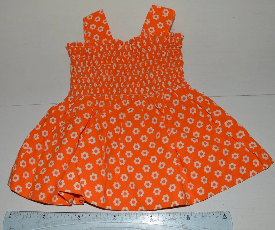Vêtement enfant ancienne robe à smocks orange fille été vintage 70'S - Photo 2/4
